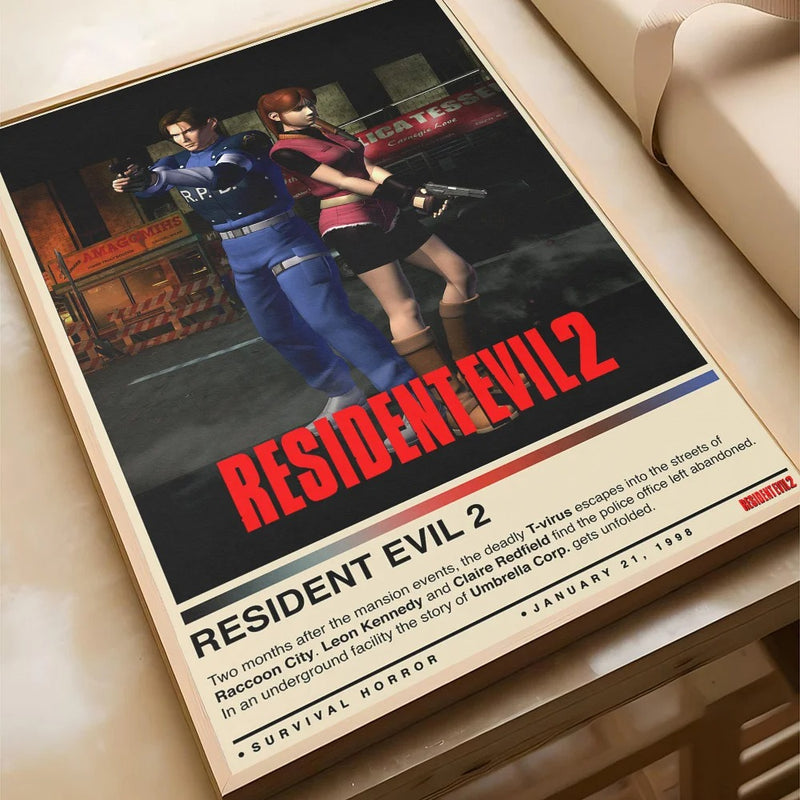 Resident Evil Vintage Movie Poster | Game Poster Canvas Wall Art | Unframed