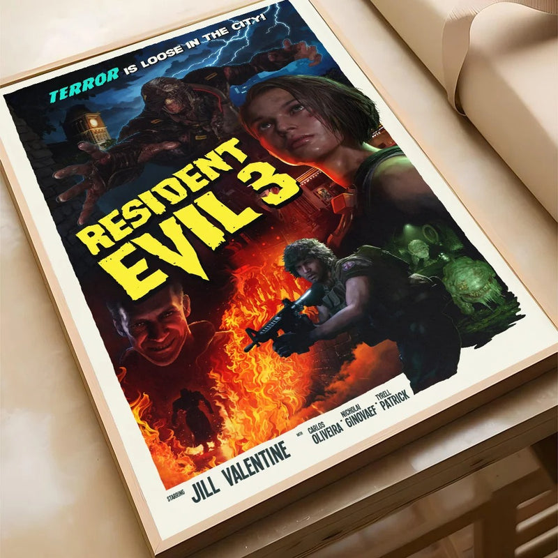 Resident Evil Vintage Movie Poster | Game Poster Canvas Wall Art | Unframed