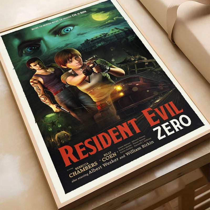Resident Evil Vintage Movie Poster | Game Poster Canvas Wall Art | Unframed