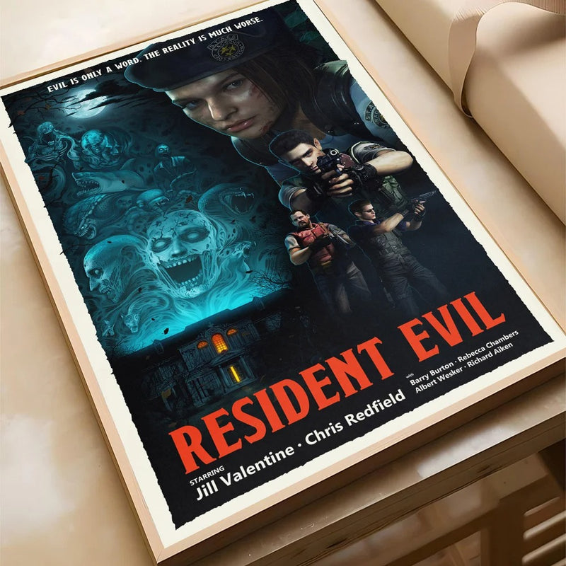 Resident Evil Vintage Movie Poster | Game Poster Canvas Wall Art | Unframed