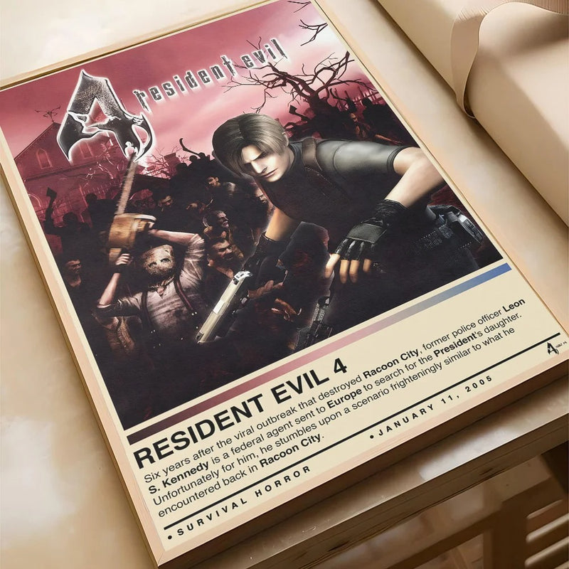 Resident Evil Vintage Movie Poster | Game Poster Canvas Wall Art | Unframed