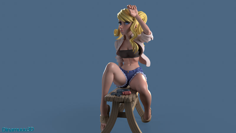 Mechanic Girl | Pin-Up Statue Fan Art Miniature Unpainted | Dinamuu3D